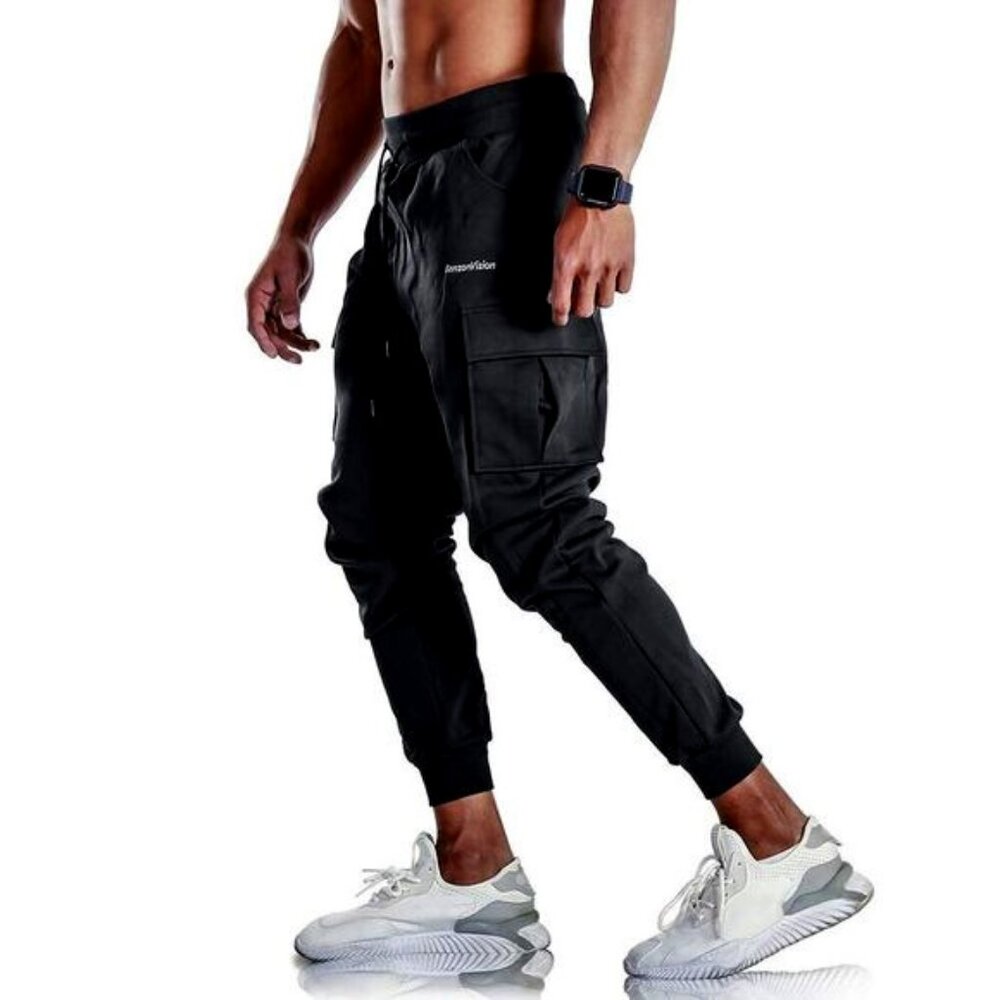 Men's Jogging Pants - Fitness Sweatpants:  Pockets. Black. Training.  XXL. New